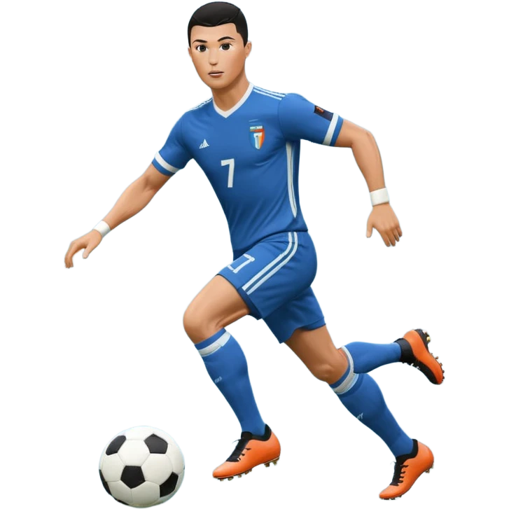 Ronaldo dribbling with a touch into a football While wearing a 2018 Retro blue kit  emoji