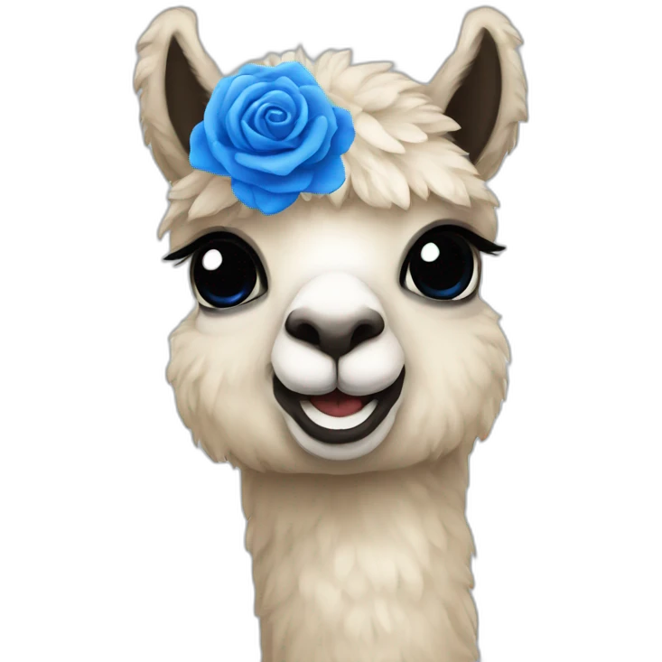 alpaca holding blue rose emoji