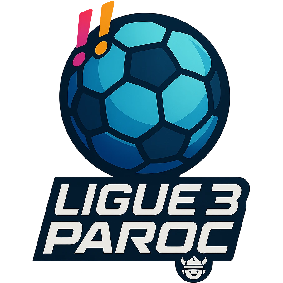 Le logo présente un ballon de football moderne, stylisé en forme de globe digital . Deux points d’exclamation "!!" dynamiques, en biais et colorés, sont placés en haut à gauche du ballon comme un emblème, évoquant l’intensité et l’enthousiasme de la ligue.

En dessous, le nom "Ligue 3 Paroc" est écrit en lettres audacieuses, avec une typographie sportive mais légèrement futuriste. Le mot "Paroc" est accompagné de son emblème discret (viking enfant) emoji