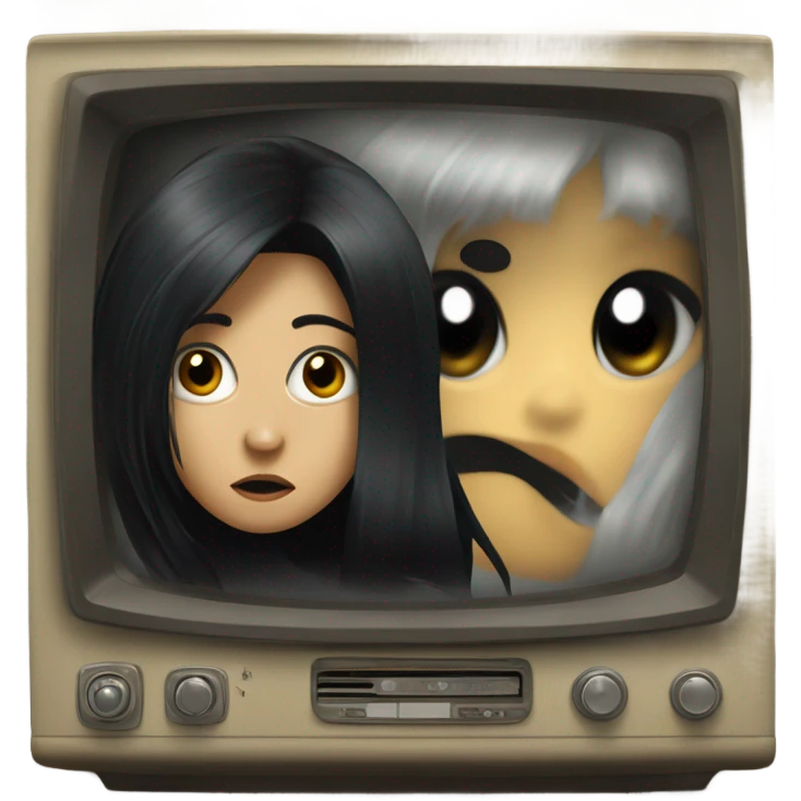 Scary Girl with black hair coming out of the TV emoji