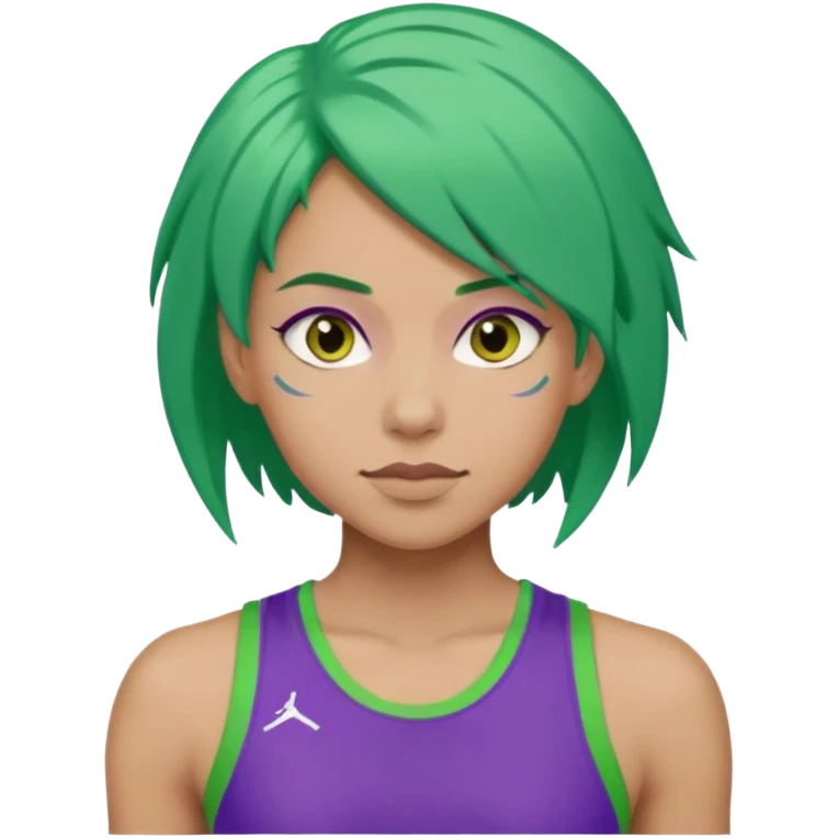 female, green haired, purple clothesathlette emoji