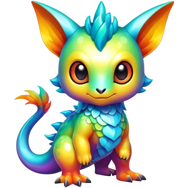 Exotic shiny rare multi-colored epic cute Fakémon-creature, full body, with random markings emoji