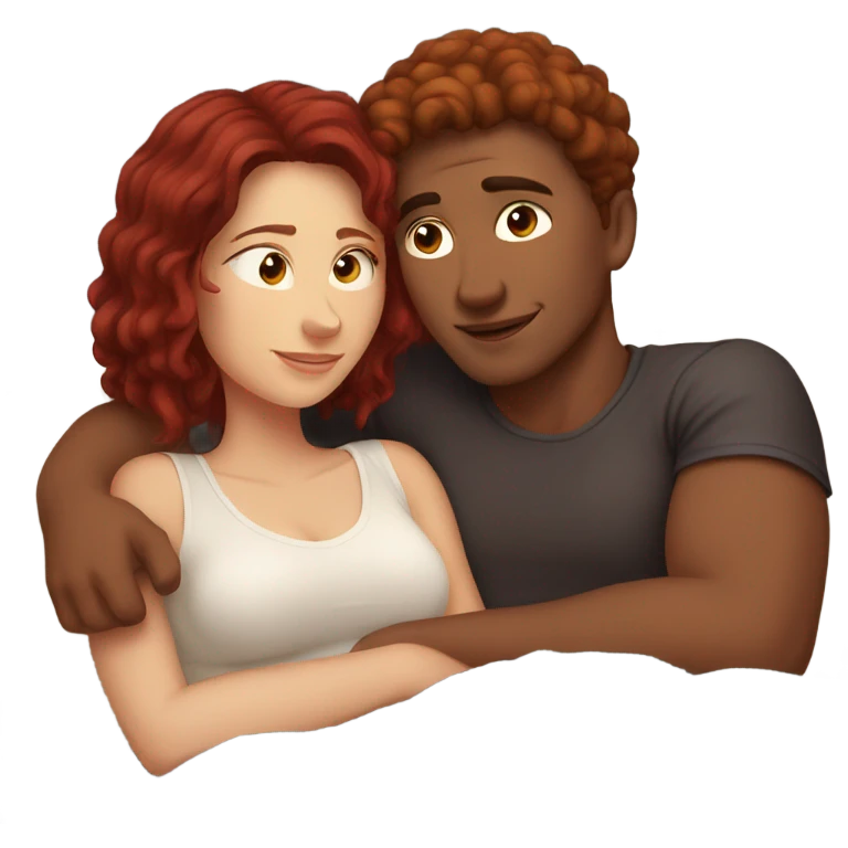 Burgundy haired girl and boyfriend cuddling in bed emoji