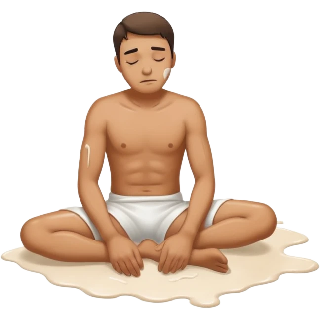 Man on the floor exhausted covered in white lotion emoji