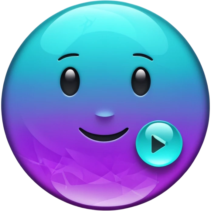 glossy round play button with alexandrite crystal texture, color change from teal to violet, emoji style emoji