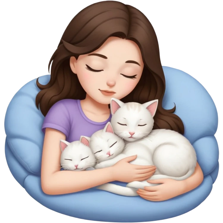 White kitty sleeping on brunette white girl's lap emoji