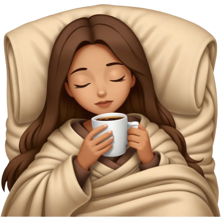 girl inside a blanket sipping coffee eyes closed emoji
