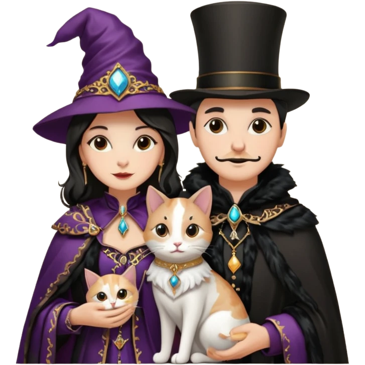 magician couple and their pet cat emoji