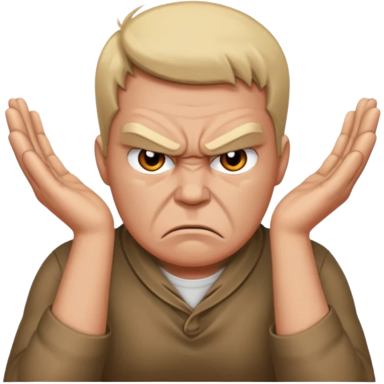 a bust of a person with both their hands around their neck with a angry face emoji