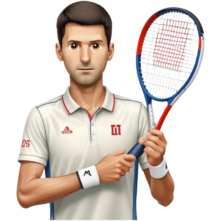 Novak Djokovic chest high, with racket emoji