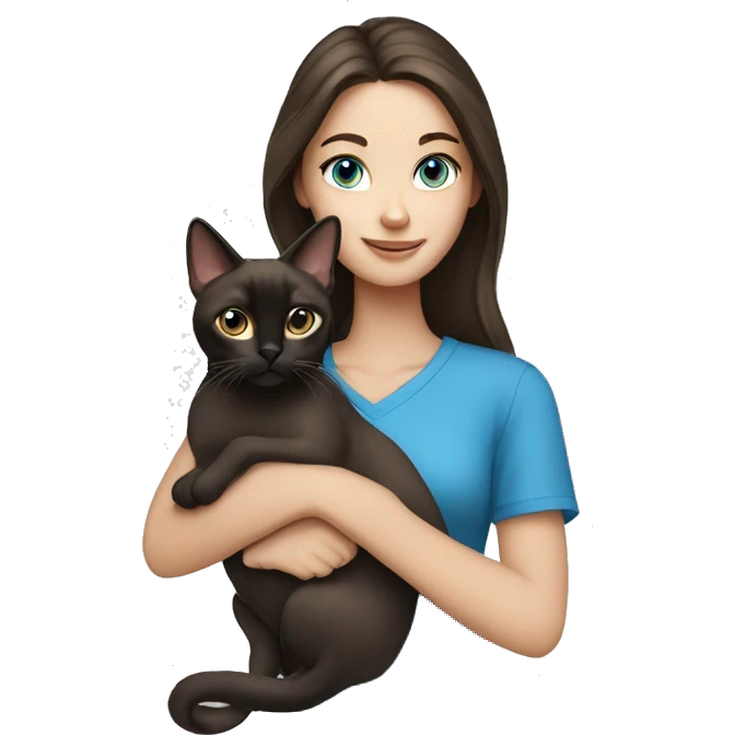 brunette girl blue eyes holding siamese cat emoji