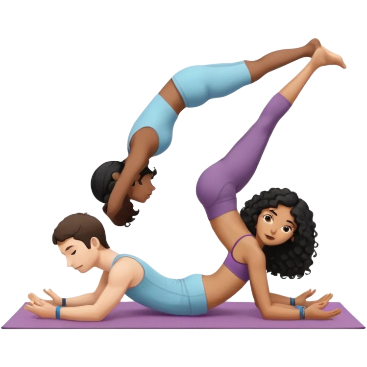 A white guy with black curly hair and an India girl doing yoga together in downward dog emoji