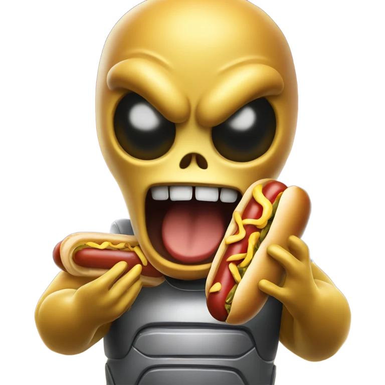 Angry cheese alien holding hotdogs  emoji