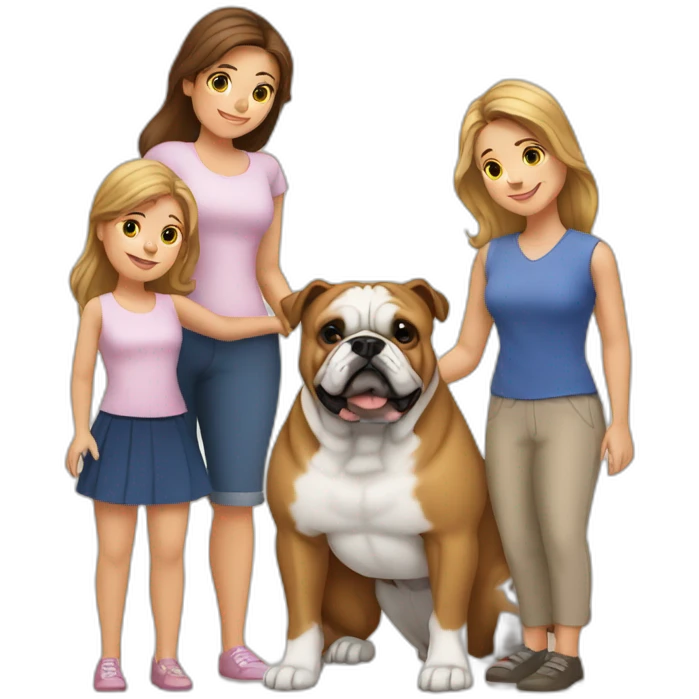 Family-with-dad-mother-2 daughters-and-bulldog-France-dog emoji
