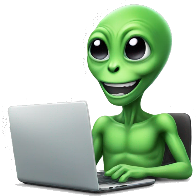 smile green alien working with laptop emoji