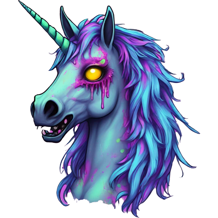 Zombie Pegasus unicorn groovy art neon rave raving emoji