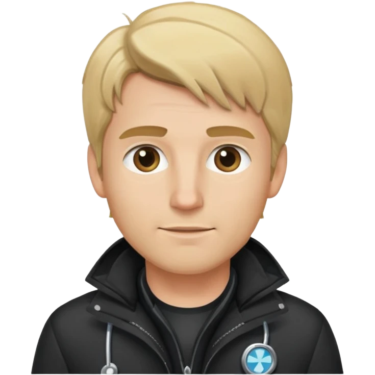 Dirty blonde male doctor wearing a black ski jacket without fur emoji
