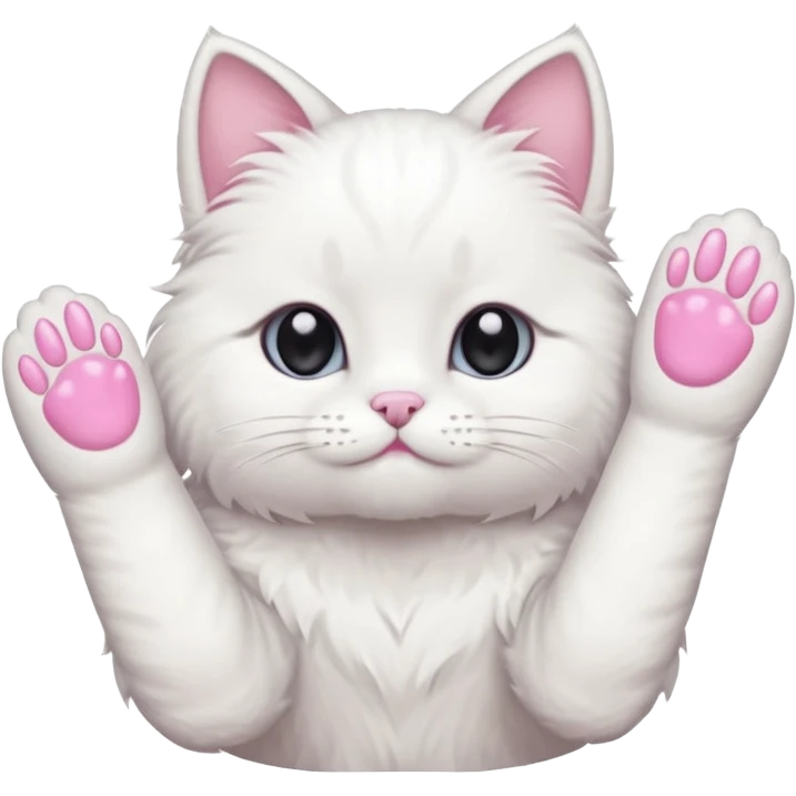 white cat fluffy paw, from the top, pink nails, cute emoji