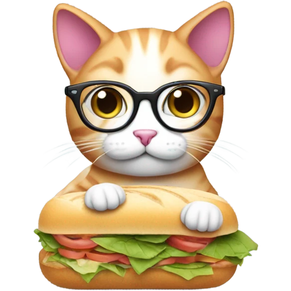 pink cat with glasses eating a bean sandwich  emoji