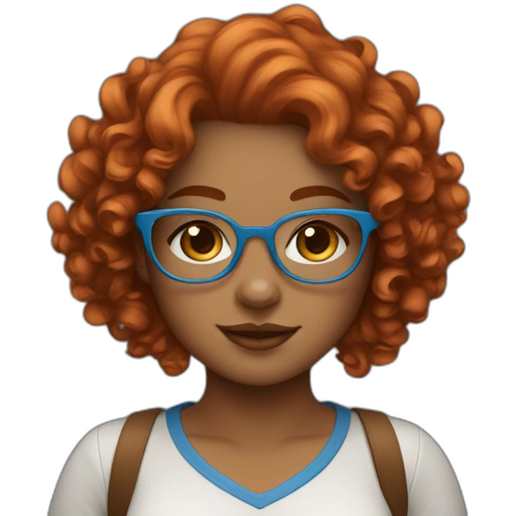 pretty curvy girl with curly copper hair and blue glasses emoji