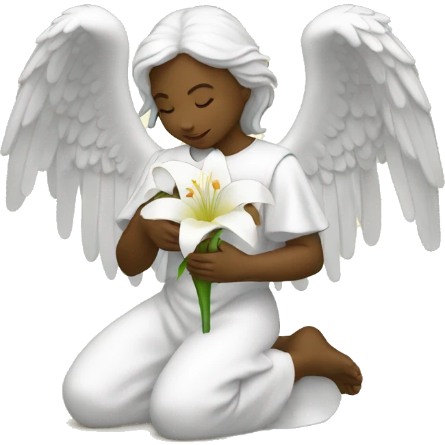 Angel kneeling holding white lily emoji