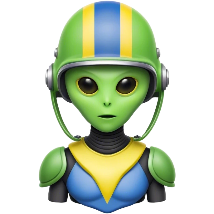 Green alien in helmet with Ukraine flag emoji