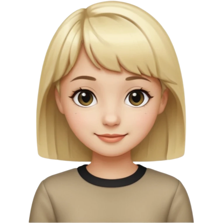 cute girl with light blonde hair, short bangs, large black eyes, small upturned nose, stylish outfit emoji
