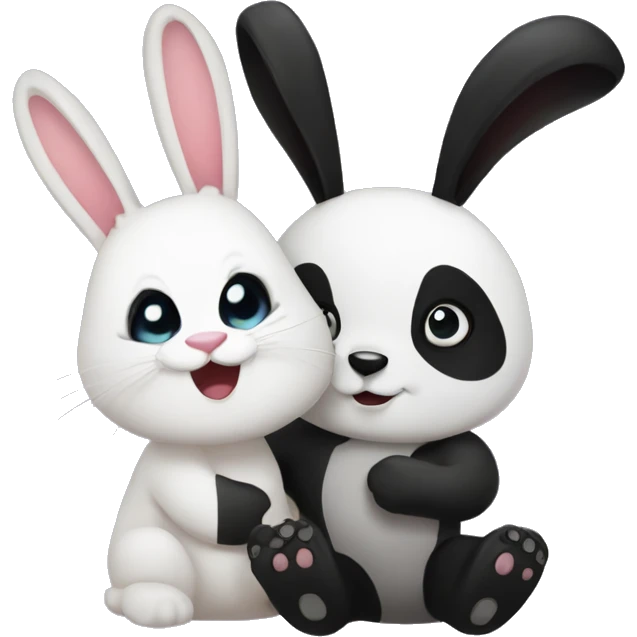 bunny and panda cuddeling emoji