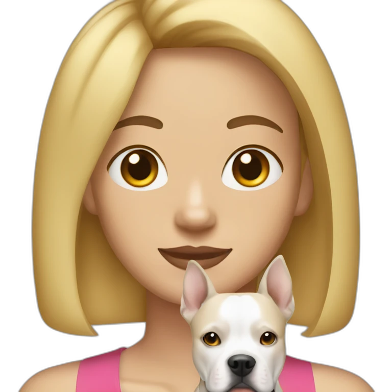 Blond lady with shoulder length bob haircut and a black and white Pitbull emoji
