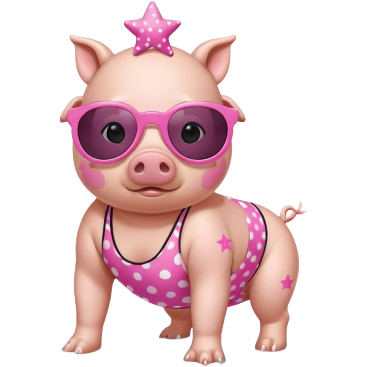 cute pig wearing cool star shaped sunglasses and polka dotbathing suit on all fours  emoji