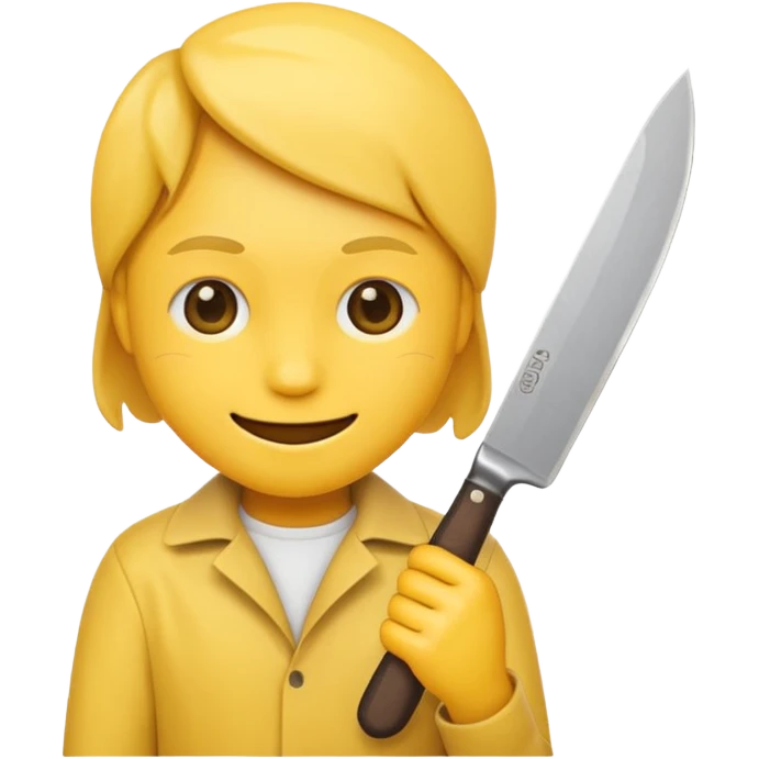 Yellow iPhone emoji holding knife with smile head only emoji