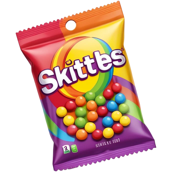 A colorful Skittles candy package, rainbow packaging, minimalist design, sealed package without any visible candies emoji