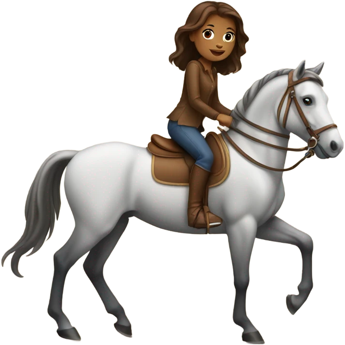 Tan girl with brown hair riding a horse emoji