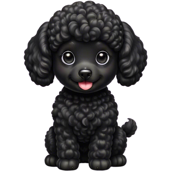 Cinematic Cute Black Poodle Portrait Emoji, Head tilted playfully and inquisitively, showcasing a bouncy, curly jet-black Fur with a striking sheen, round, sparkling dark eyes filled with curiosity, Simplified yet irresistibly adorable features, highly detailed, glowing with a warm, friendly glow, high shine, affectionate and lively, stylized with a touch of whimsy, bright and endearing, soft glowing outline, capturing the essence of a mischievous yet loving companion, so playful it feels like it could bounce out of the screen and into your arms! emoji