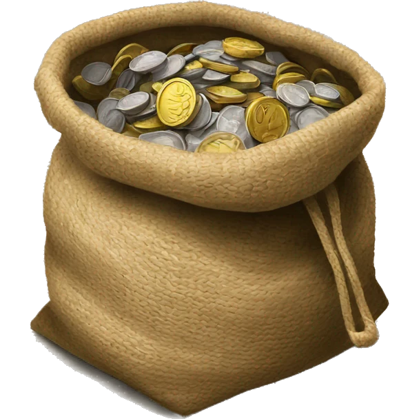 old small dark open jute bag full of coins emoji