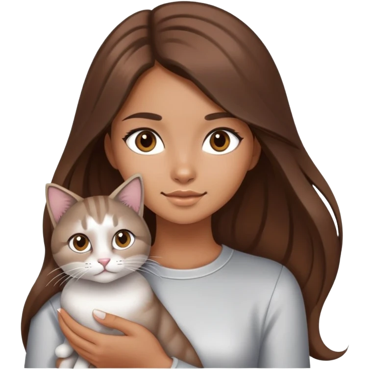 A girl with long brown hair holding a Silver gradient cat emoji