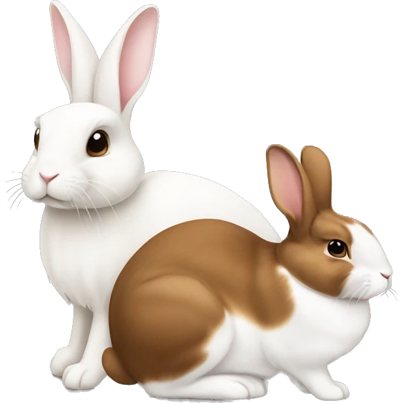 A white lopped eared rabbit sitting next to a brown and white lopped eared rabbit emoji