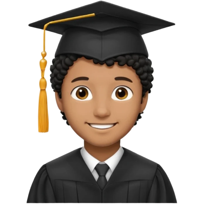 Graduated Students, Male, brown skin, black curly hair, proudly, short hair, wearing graduation cap emoji