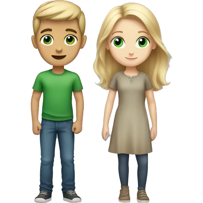 a boy with blond hair and blue eyes and a girl with brown hair and green eyes emoji