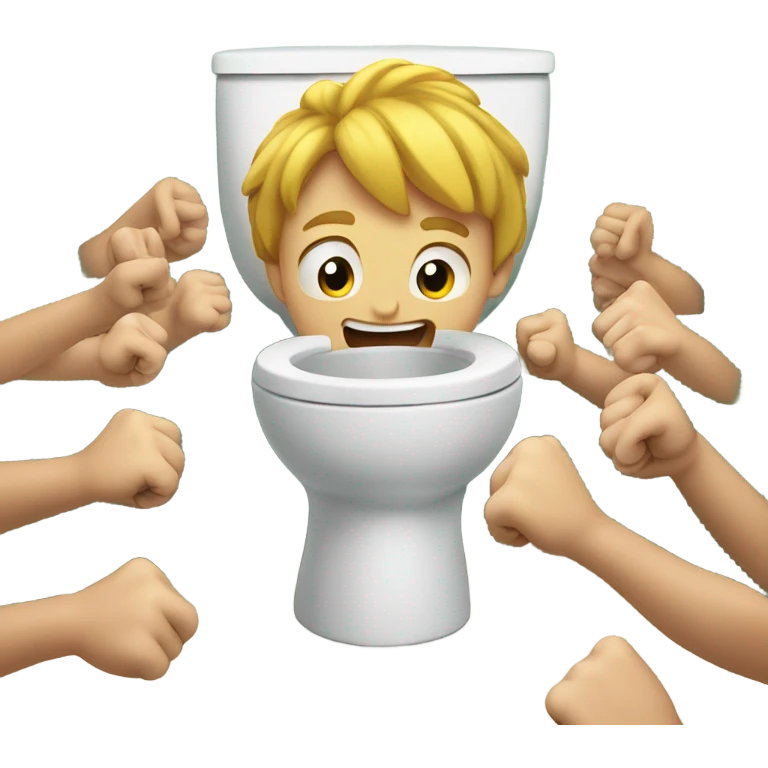 Kid punching a toilet while a group of kids watch him emoji