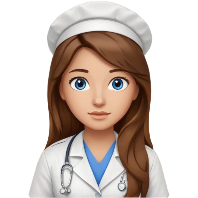 pretty female nursing student with long brown hair, blue eyes inside a classroom at university emoji