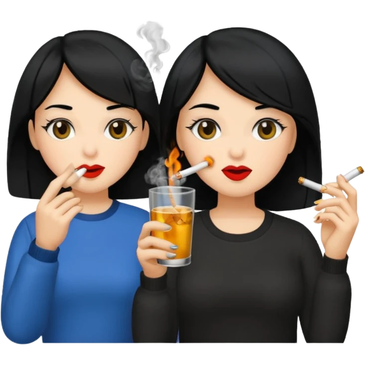 2 girls 1 smoking and 1 drinking black hair  emoji
