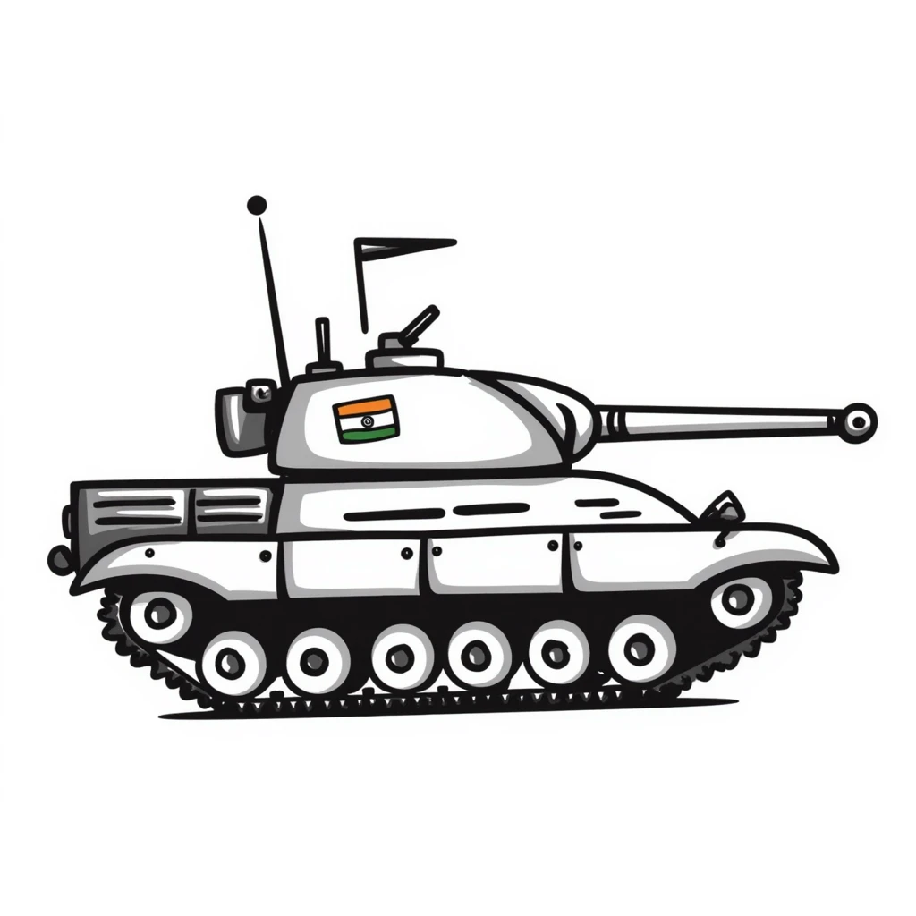 Hand-drawn Indian Army tank with Indian tricolor markings emoji