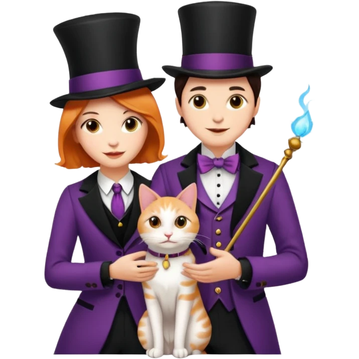 magician couple and their pet cat emoji
