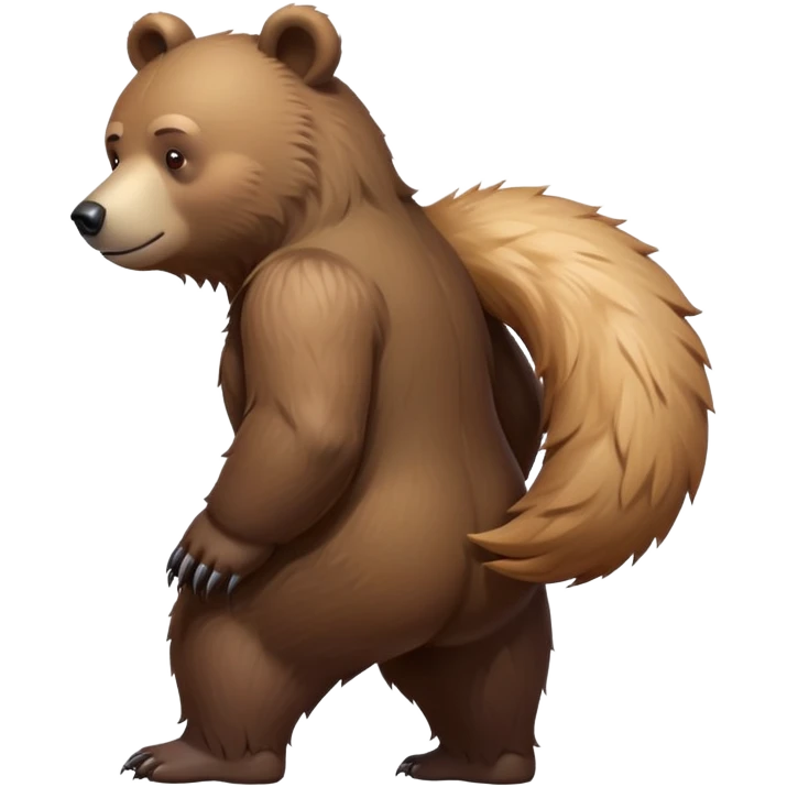 cinematic-[bear]-realistic-full-body-standing-emoji,-tail-tucked-close,-head-tilted-dramatically,-thick-[brown]-fur,-simplified-yet-realistic-focused-features,-highly-detailed,-glowing-with-an-almost-sarcastic-glow emoji