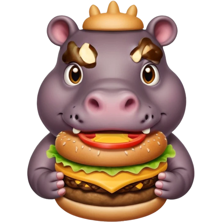Little Hippo eating hamburger emoji
