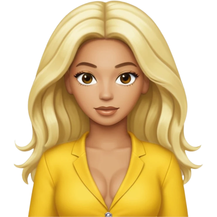 Beyonce with long platinum blonde hair, yellow outfit emoji