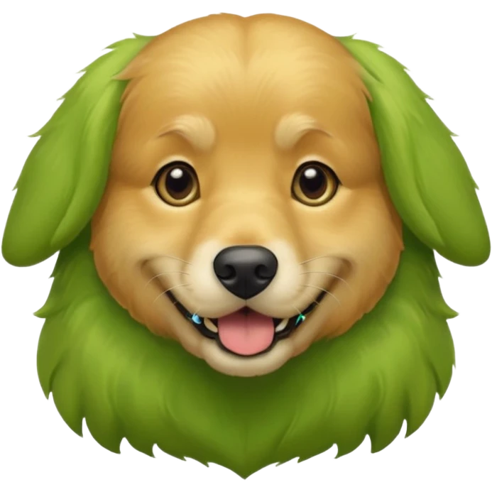green dog extra furry golden retriever. The dog fur is totally  green emoji
