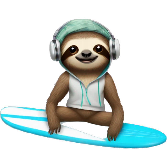 Sloth with a tutu on a surfboard while Dj  emoji