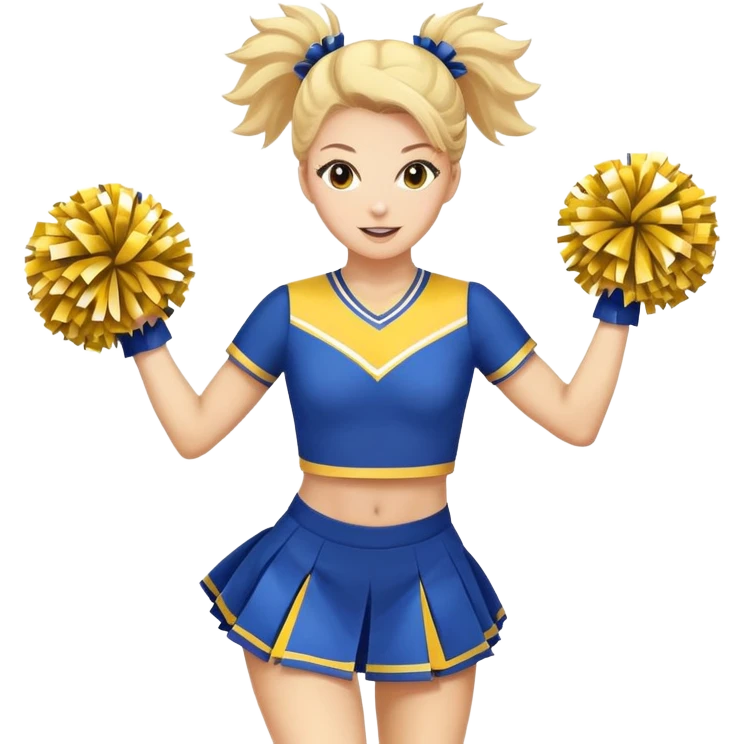 Cheerleader jumping with pom poms and a blue and yellow uniform  emoji